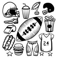 Hand drawn American football doodle set vector