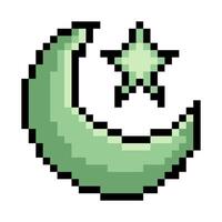 Crescent moon and star shape in pixel art vector