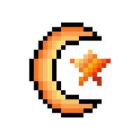 Crescent moon and stars in pixel art vector
