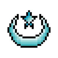 Crescent moon with stars in pixel art vector