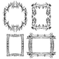 Set of vintage frames with floral ornaments. Hand drawn frame in doodle style vector