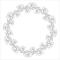 Hand Drawn Round Flower Frame Of Line Art Tulips vector