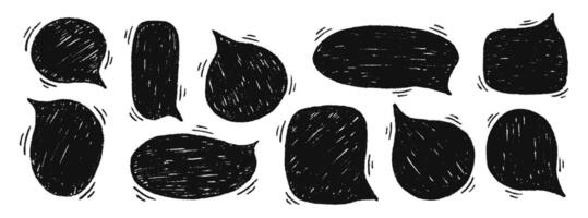 Chalk pencil speech bubbles doodle set with crayon or chalk texture. Comic talk balloon in sketch grunge style. Hand drawn illustration vector