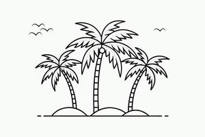 palm trees Black color line art A vector
