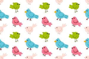 Seamless repeating pattern of cute birds in bright colors. Perfect for fabric, wrapping paper, and nursery decor vector