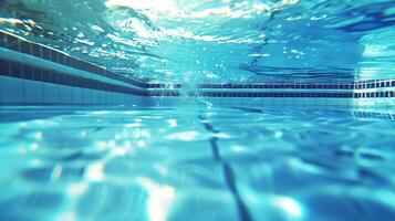 Underwater swimming pool background. Underwater view of swimming pool. photo
