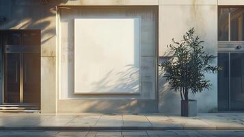 Modern office building exterior with empty poster. Mock up, 3D Rendering photo