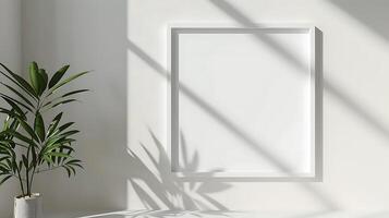3d render of white frame mockup in modern interior with shadow photo