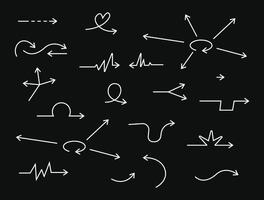 Arrow hand drawn sketch icon set. Doodle sketch hand drawn direction element set. Pencil doodle flat line design cartoon elements. Scribble swirl arrow sign. vector