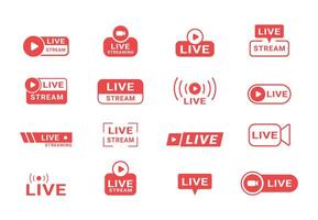 Set of isolated icons for streaming, live broadcast, live performances, news and various content. vector