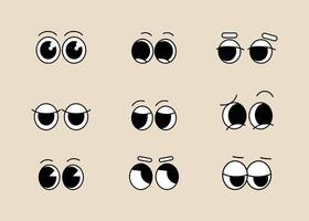 Set of groovy comic faces . Collection of cartoon character faces. Eyes Expression on Background illustration. vector