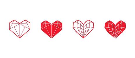 Red heart icons set on white background. Heart elements for decoration and collection. vector