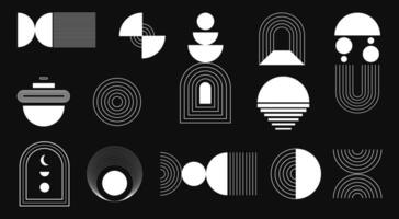 Line geometric arch and circle abstract shapes. Contemporary mid century line design set. Modern boho aesthetic stripes and grids. Bauhaus swiss design illustration with editable stroke vector