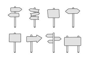 Wooden sign post set, realistic blank signboard on road for pointing direction vector