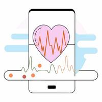 Heart Rate Monitor App UI Pink Heart, Health Data. vector