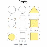Printable Geometry Shapes Worksheet Circles, Squares. vector