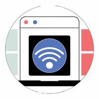 Minimalist Wireless Connection Laptop Icon Blue Wifi Symbol on Screen. vector