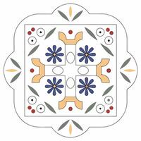 Rustic Charm Square Tile Pattern Blue Floral Cross Design Home Decor Print. vector