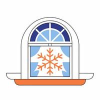 Winter Window Snowflake Design Blue, Orange. vector