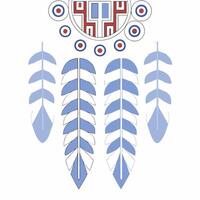 Bohemian Feather Dreamcatcher Pattern Blue, Red. vector