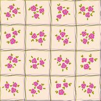 Preppy bouquet on checkered background. Coquette small flowers trellis seamless Gingham pattern vector