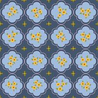 Preppy bouquet on damask background. Coquette small flowers trellis seamless pattern vector