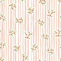 Preppy bouquet on wavy vertical lines stripes background. Coquette flowers trellis seamless pattern vector