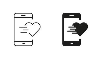 Online Communication Sign. Like Button In Social Media App Line and Silhouette Icon Set. Editable Stroke. Isolated Illustration vector