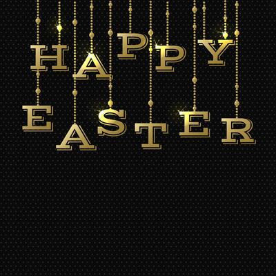 Easter greeting card with gold hanging letters
