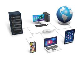 Lan network 3D diagram for business and technology concept on white background. WAN of computer networking. vector