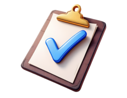 3D Render of a Clipboard with a Checkmark Success, Completion, and Task Management png