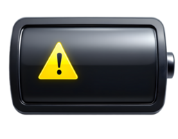 Low Battery Warning A 3D Render of a Black Battery Indicator with a Yellow Exclamation Mark png