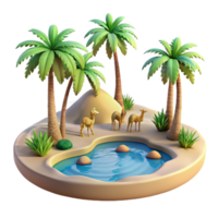 Oasis 3D Render Desert Palm Trees and Camels png