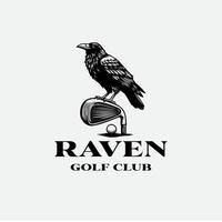 rustic retro raven crow perch on golf stick for golf club logo design vector
