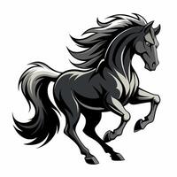 Powerful Black Stallion Grayscale Horse Art Dynamic Pose. vector