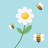 Spring Flower and Bee Minimalist Flat Illustration vector