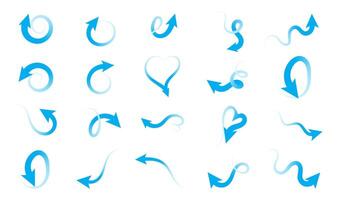 Set of blue arrows with transparent start. Air flow direction vector