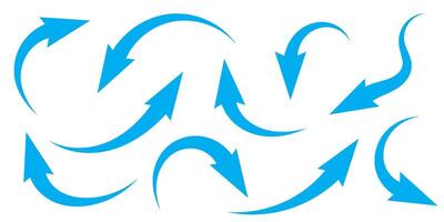 Air flow. Set of blue arrows showing direction of air movement. Wind direction arrows. Blue cold fresh stream from vector