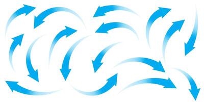 Set of blue arrows showing direction of air movement. Wind direction arrows. Blue cold fresh stream from the conditioner. vector