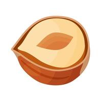 Hazelnut ripe and tasty. Half a hazelnut with the shell. Hand drawn trendy flat style isolated icon. Healthy treat, snacks, unpeeled forest nut. illustration vector