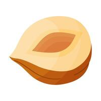 Hazelnut ripe and tasty. Half a hazelnut kernel without shell. Hand drawn trendy flat style isolated icon. Healthy treat, snacks, peeled forest nut. illustration vector