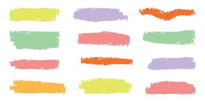 Crayon underline set. Color children underlines, brush stroke, lines of pencil. Hand drawn kids abstract collection for sketch, chalk texture. Isolated illustration. vector
