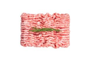 Raw ground beef and pork meat, forcemeat isolated on white background. top view photo