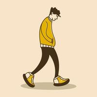 Walking man character in retro and simple style illustration vector