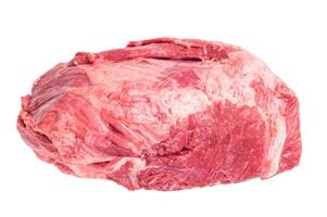 Close-up of raw boneless beef shank cuts, highlighting their tender texture and vibrant hue, ideal for culinary enthusiasts seeking quality ingredients. isolated on white background. top view photo