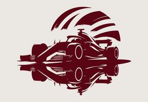 A racing car is shown in a red and white design with a background. vector