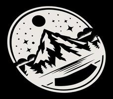 A mountain and a lake in a circle with stars vector