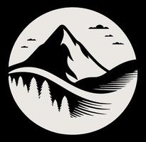 A mountain landscape with trees and a river vector