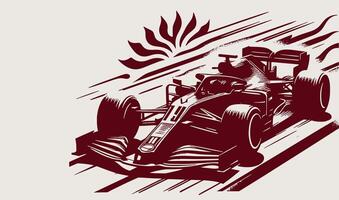 A racing car is shown in a stylized illustration with a background. vector