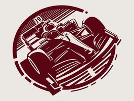 A racing car in a circle with a red background vector